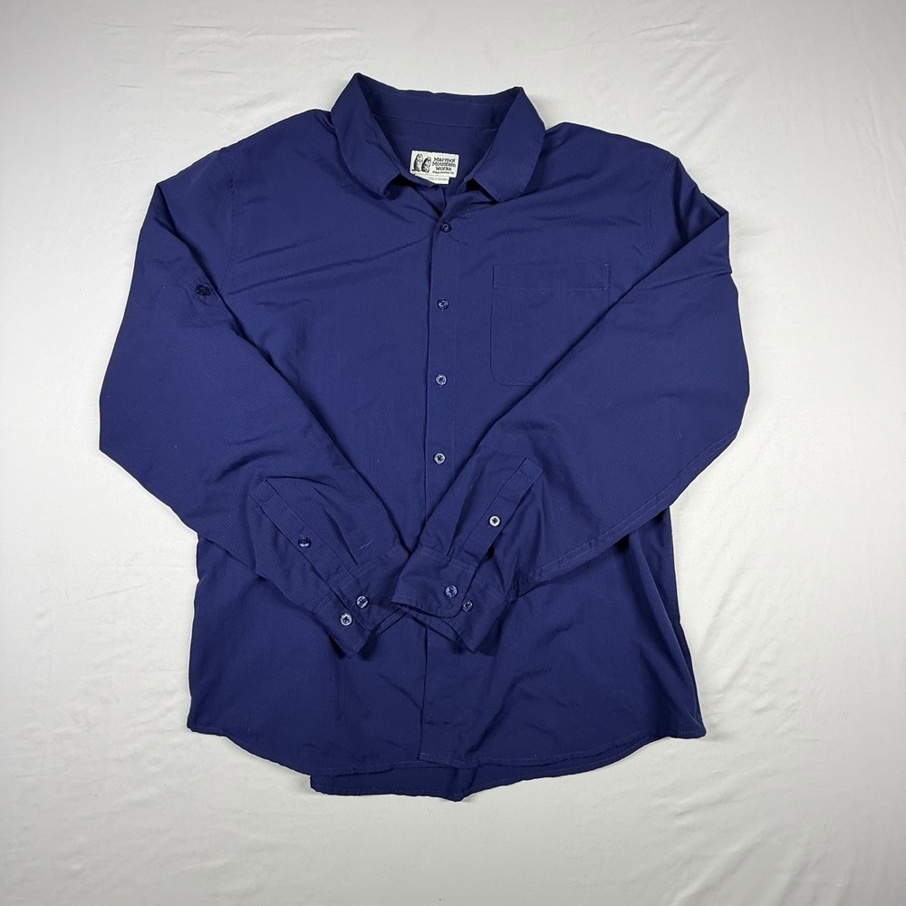 Marmot Mountain Works Mens Navy Roll Tab Long Sleeve Poly/Nylon Shirt Large